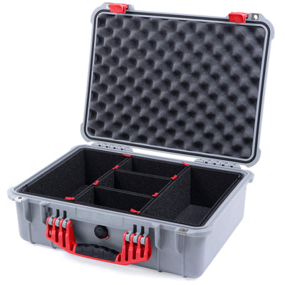 Pelican 1520 Case, Silver with Red Handle & Latches TrekPak Divider System with Convolute Lid Foam ColorCase 015200-0020-180-320