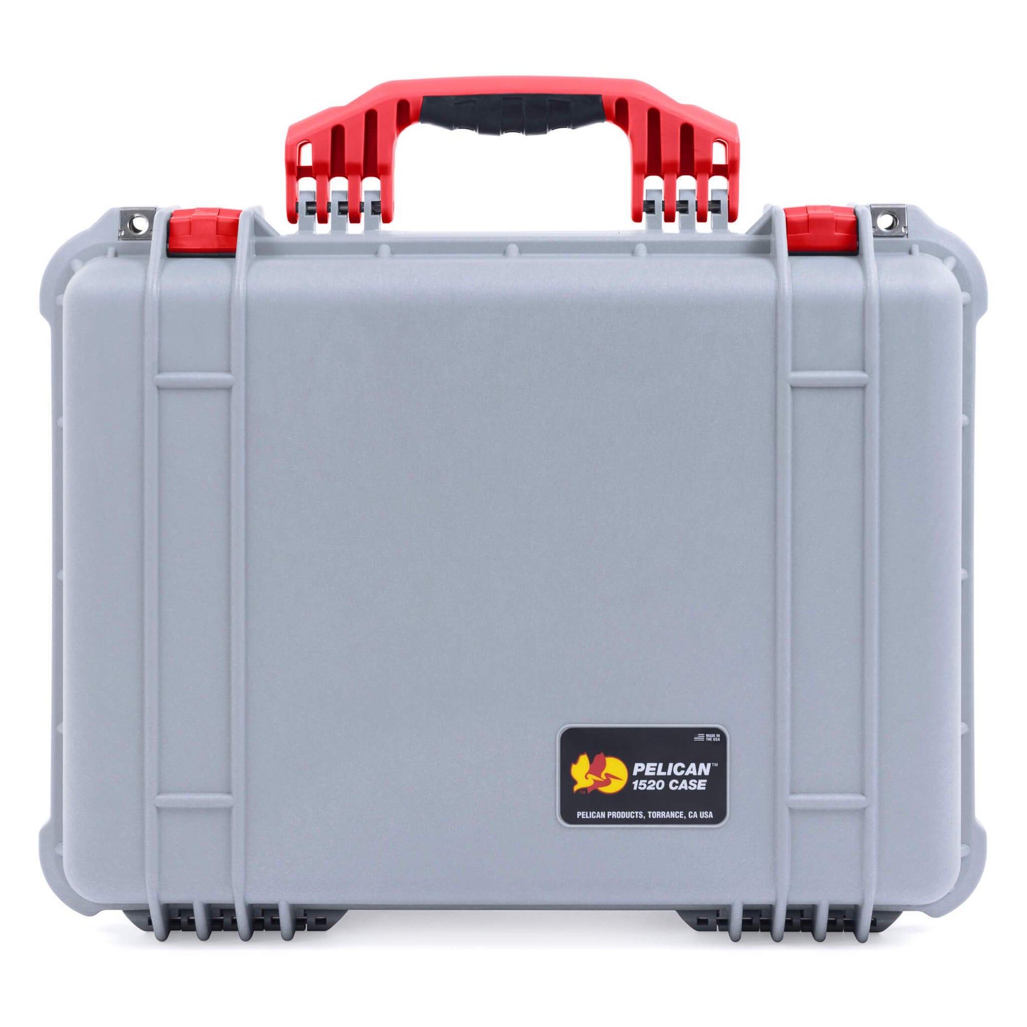 Pelican 1520 Case, Silver with Red Handle & Latches ColorCase 