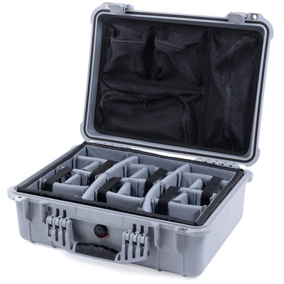 Pelican 1520 Case, Silver Gray Padded Microfiber Dividers with Mesh Lid Organizer ColorCase 015200-0170-180-180