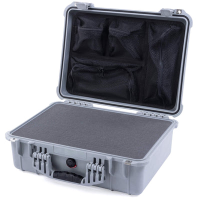 Pelican 1520 Case, Silver Pick & Pluck Foam with Mesh Lid Organizer ColorCase 015200-0101-180-180