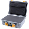 Pelican 1520 Case, Silver with Yellow Handle & Latches Pick & Pluck Foam with Computer Pouch ColorCase 015200-0201-180-240