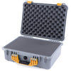 Pelican 1520 Case, Silver with Yellow Handle & Latches Pick & Pluck Foam with Convolute Lid Foam ColorCase 015200-0001-180-240