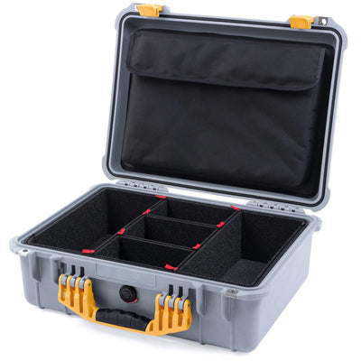 Pelican 1520 Case, Silver with Yellow Handle & Latches TrekPak Divider System with Computer Pouch ColorCase 015200-0220-180-240