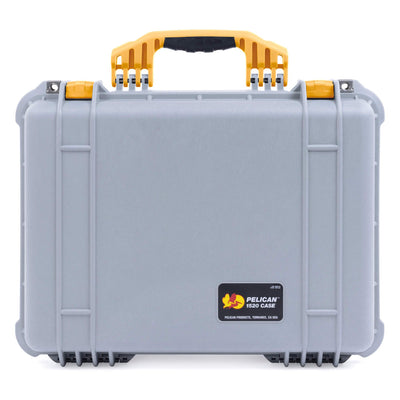 Pelican 1520 Case, Silver with Yellow Handle & Latches ColorCase