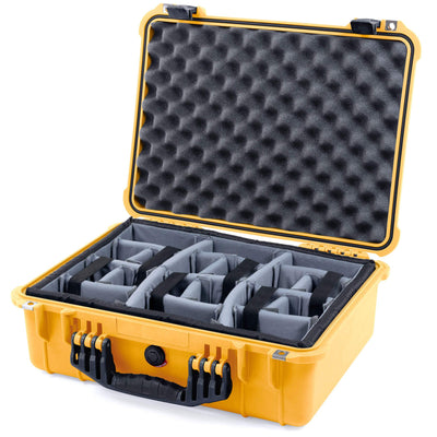 Pelican 1520 Case, Yellow with Black Handle & Latches Gray Padded Microfiber Dividers with Convolute Lid Foam ColorCase 015200-0070-240-110