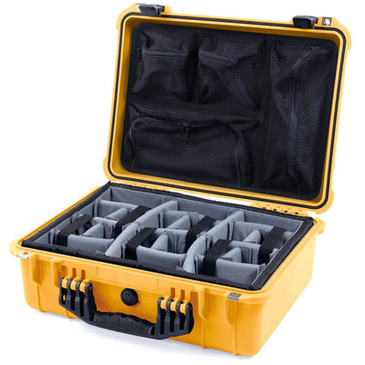 Pelican 1520 Case, Yellow with Black Handle & Latches Gray Padded Microfiber Dividers with Mesh Lid Organizer ColorCase 015200-0170-240-110
