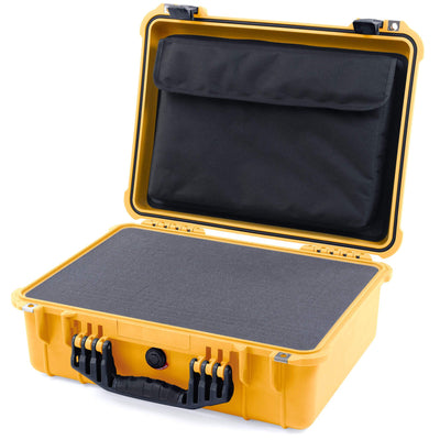 Pelican 1520 Case, Yellow with Black Handle & Latches Pick & Pluck Foam with Computer Pouch ColorCase 015200-0201-240-110