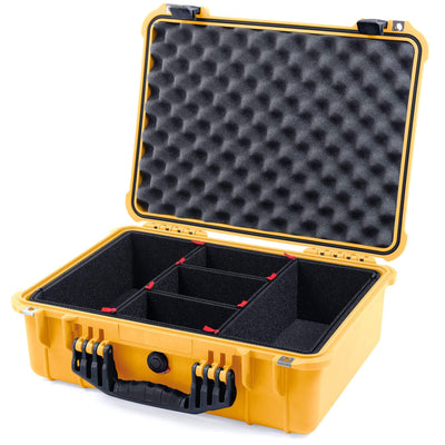 Pelican 1520 Case, Yellow with Black Handle & Latches TrekPak Divider System with Convolute Lid Foam ColorCase 015200-0020-240-110