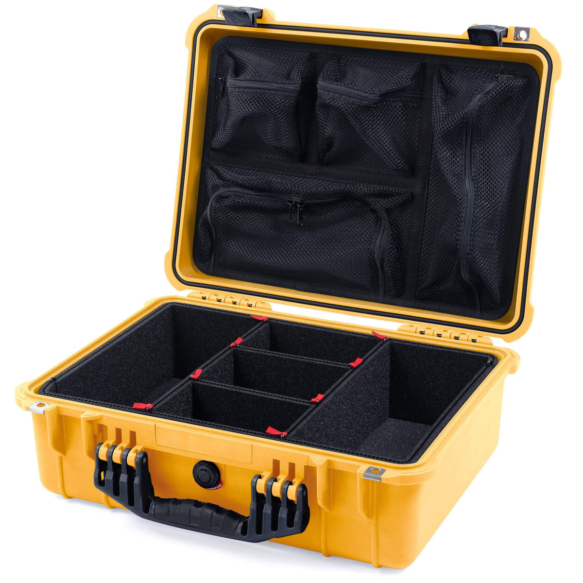 Pelican 1520 Case, Yellow with Black Handle &amp; Latches TrekPak Divider System with Mesh Lid Organizer ColorCase 015200-0120-240-110