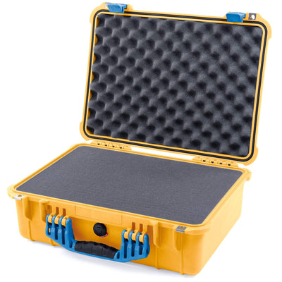 Pelican 1520 Case, Yellow with Blue Handle & Latches Pick & Pluck Foam with Convolute Lid Foam ColorCase 015200-0001-240-120