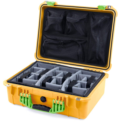 Pelican 1520 Case, Yellow with Lime Green Handle & Latches Gray Padded Microfiber Dividers with Mesh Lid Organizer ColorCase 015200-0170-240-300