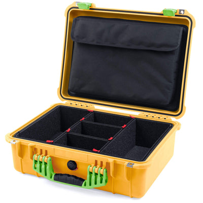 Pelican 1520 Case, Yellow with Lime Green Handle & Latches TrekPak Divider System with Computer Pouch ColorCase 015200-0220-240-300