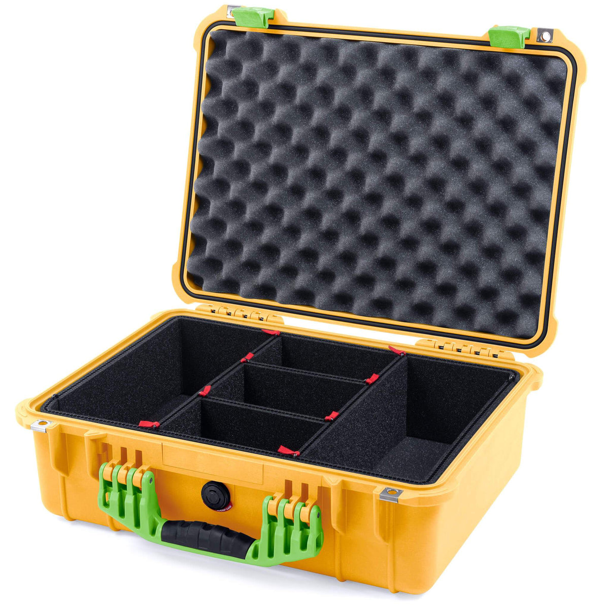 Pelican 1520 Case, Yellow with Lime Green Handle &amp; Latches TrekPak Divider System with Convolute Lid Foam ColorCase 015200-0020-240-300