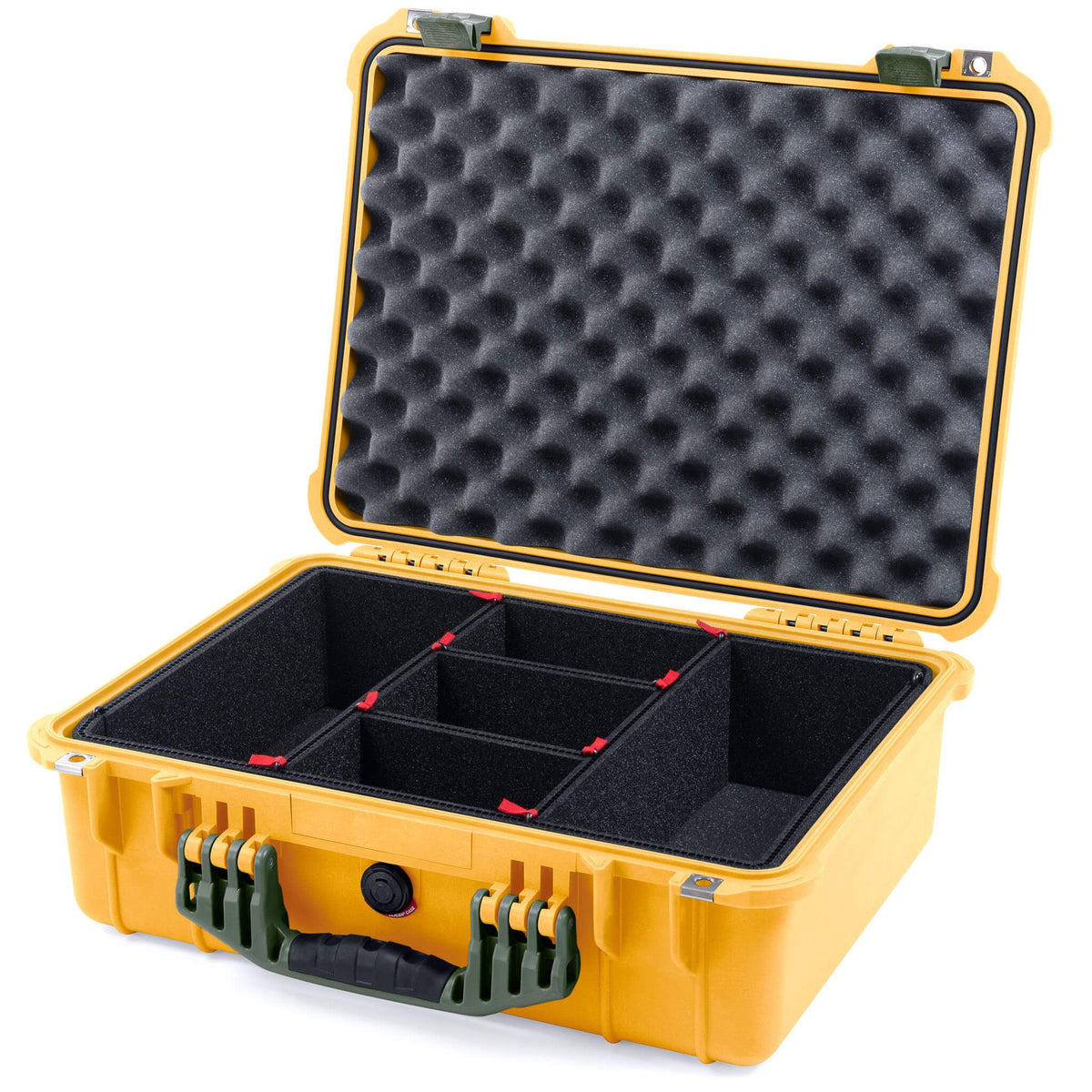 Pelican 1520 Case, Yellow with OD Green Handle &amp; Latches TrekPak Divider System with Convolute Lid Foam ColorCase 015200-0020-240-130