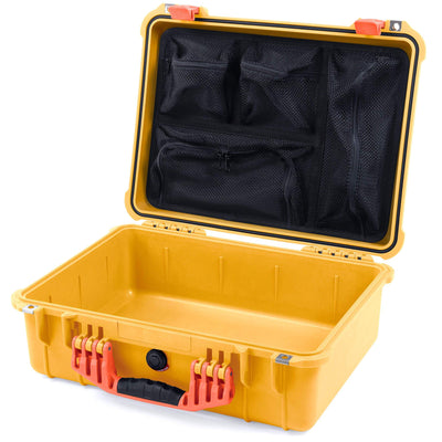 Pelican 1520 Case, Yellow with Orange Handle & Latches Mesh Lid Organizer Only ColorCase 015200-0100-240-150