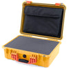 Pelican 1520 Case, Yellow with Orange Handle & Latches Pick & Pluck Foam with Computer Pouch ColorCase 015200-0201-240-150