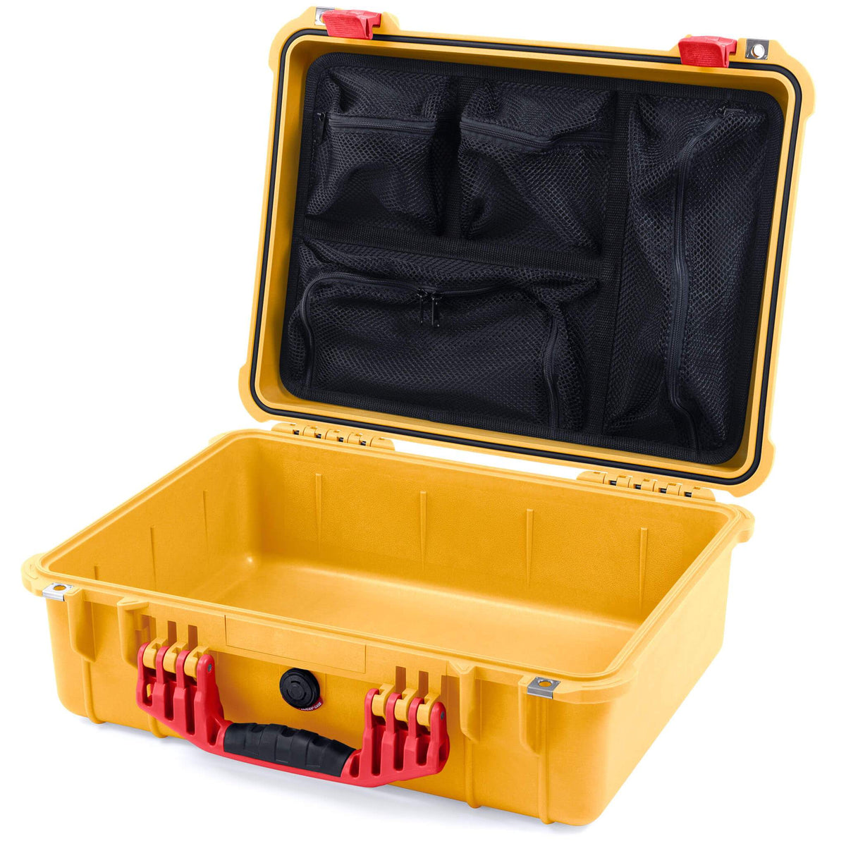 Pelican 1520 Case, Yellow with Red Handle &amp; Latches Mesh Lid Organizer Only ColorCase 015200-0100-240-320