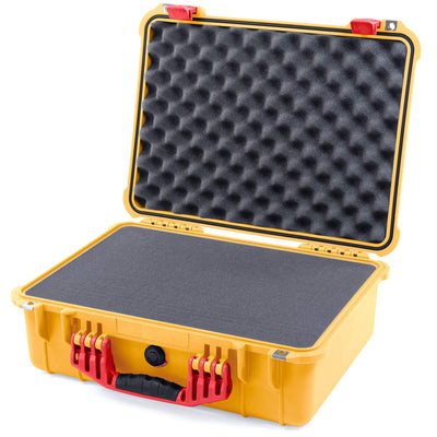Pelican 1520 Case, Yellow with Red Handle & Latches Pick & Pluck Foam with Convolute Lid Foam ColorCase 015200-0001-240-320