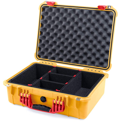 Pelican 1520 Case, Yellow with Red Handle & Latches TrekPak Divider System with Convolute Lid Foam ColorCase 015200-0020-240-320