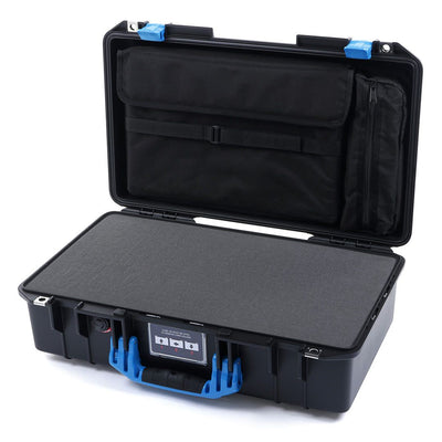 Pelican 1525 Air Case, Black with Blue Handle & Latches Pick & Pluck Foam with Laptop Computer Pouch ColorCase 015250-0201-110-120