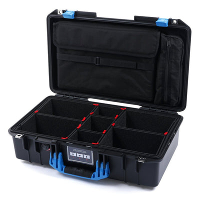 Pelican 1525 Air Case, Black with Blue Handle & Latches TrekPak Divider Sytem with Laptop Computer Pouch ColorCase 015250-0220-110-120