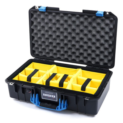 Pelican 1525 Air Case, Black with Blue Handle & Latches Yellow Padded Microfiber Dividers with Convolute Lid Foam ColorCase 015250-0010-110-120