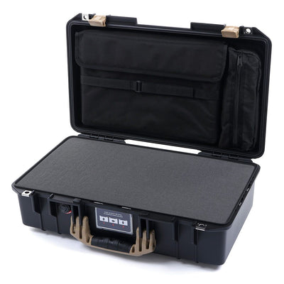 Pelican 1525 Air Case, Black with Desert Tan Handle & Latches Pick & Pluck Foam with Laptop Computer Pouch ColorCase 015250-0201-110-310