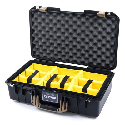Pelican 1525 Air Case, Black with Desert Tan Handle & Latches Yellow Padded Microfiber Dividers with Convolute Lid Foam ColorCase 015250-0010-110-310