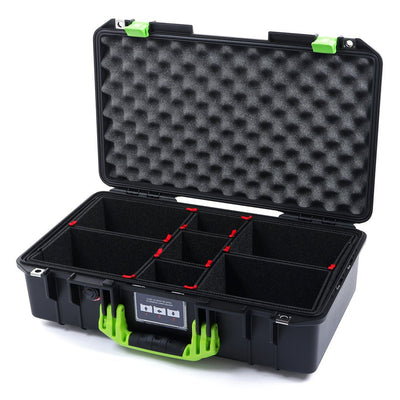 Pelican 1525 Air Case, Black with Lime Green Handle & Latches TrekPak Divider System with Convolute Lid Foam ColorCase 015250-0020-110-300