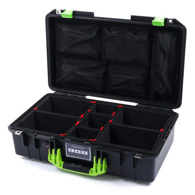 Pelican 1525 Air Case, Black with Lime Green Handle & Latches TrekPak Divider System with Mesh Lid Organizer ColorCase 015250-0120-110-300