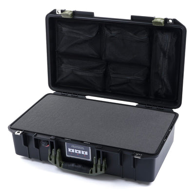 Pelican 1525 Air Case, Black with OD Green Handle & Latches Pick & Pluck Foam with Mesh Lid Organizer ColorCase 015250-0101-110-130