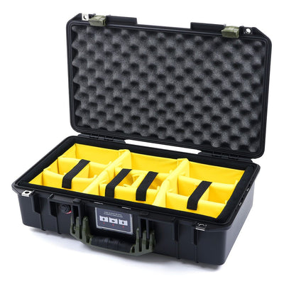 Pelican 1525 Air Case, Black with OD Green Handle & Latches Yellow Padded Microfiber Dividers with Convolute Lid Foam ColorCase 015250-0010-110-130