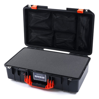 Pelican 1525 Air Case, Black with Orange Handle & Latches Pick & Pluck Foam with Mesh Lid Organizer ColorCase 015250-0101-110-150