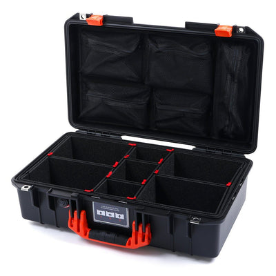 Pelican 1525 Air Case, Black with Orange Handle & Latches TrekPak Divider System with Mesh Lid Organizer ColorCase 015250-0120-110-150