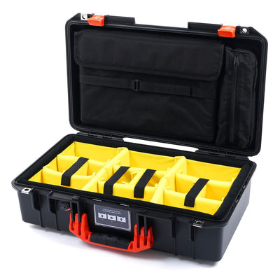 Pelican 1525 Air Case, Black with Orange Handle & Latches Yellow Padded Microfiber Dividers with Laptop Computer Pouch ColorCase 015250-0210-110-150