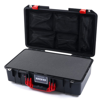 Pelican 1525 Air Case, Black with Red Handle & Latches Pick & Pluck Foam with Mesh Lid Organizer ColorCase 015250-0101-110-320