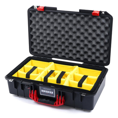 Pelican 1525 Air Case, Black with Red Handle & Latches Yellow Padded Microfiber Dividers with Convolute Lid Foam ColorCase 015250-0010-110-320