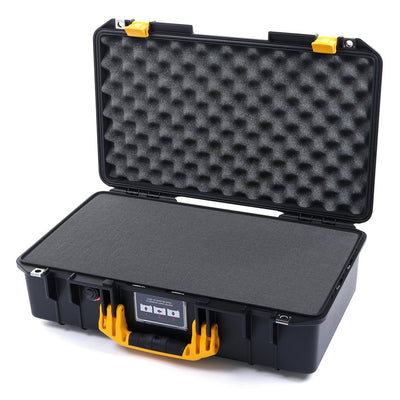 Pelican 1525 Air Case, Black with Yellow Handle & Latches Pick & Pluck Foam with Convolute Lid Foam ColorCase 015250-0001-110-240