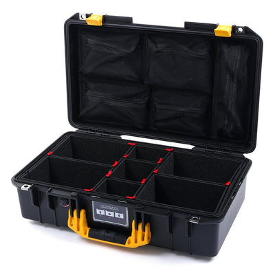 Pelican 1525 Air Case, Black with Yellow Handle & Latches TrekPak Divider System with Mesh Lid Organizer ColorCase 015250-0120-110-240