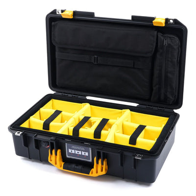 Pelican 1525 Air Case, Black with Yellow Handle & Latches Yellow Padded Microfiber Dividers with Laptop Computer Pouch ColorCase 015250-0210-110-240