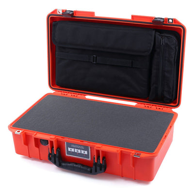 Pelican 1525 Air Case, Orange with Black Handle & Latches Pick & Pluck Foam with Laptop Computer Pouch ColorCase 015250-0201-150-110