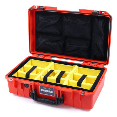 Pelican 1525 Air Case, Orange with Black Handle & Latches Yellow Padded Microfiber Dividers with Mesh Lid Organizer ColorCase 015250-0110-150-110
