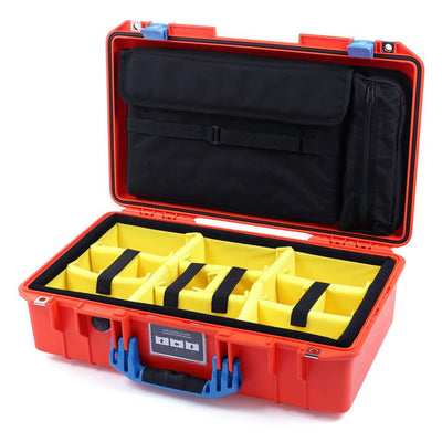 Pelican 1525 Air Case, Orange with Blue Handle & Latches Yellow Padded Microfiber Dividers with Laptop Computer Pouch ColorCase 015250-0210-150-120