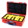 Pelican 1525 Air Case, Orange with Blue Handle & Latches Yellow Padded Microfiber Dividers with Mesh Lid Organizer ColorCase 015250-0110-150-120