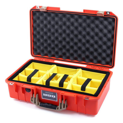 Pelican 1525 Air Case, Orange with Desert Tan Handle & Latches Yellow Padded Microfiber Dividers with Convolute Lid Foam ColorCase 015250-0010-150-310