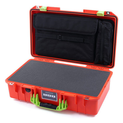 Pelican 1525 Air Case, Orange with Lime Green Handle & Latches Pick & Pluck Foam with Laptop Computer Pouch ColorCase 015250-0201-150-300