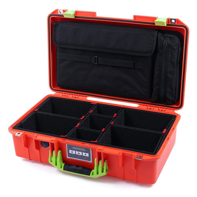 Pelican 1525 Air Case, Orange with Lime Green Handle & Latches TrekPak Divider Sytem with Laptop Computer Pouch ColorCase 015250-0220-150-300