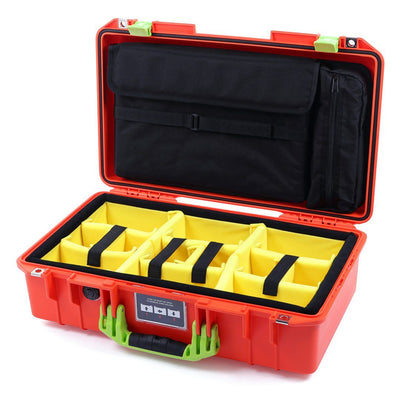 Pelican 1525 Air Case, Orange with Lime Green Handle & Latches Yellow Padded Microfiber Dividers with Laptop Computer Pouch ColorCase 015250-0210-150-300