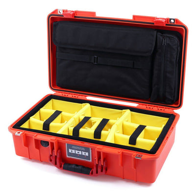 Pelican 1525 Air Case, Orange with Red Handle & Latches Yellow Padded Microfiber Dividers with Laptop Computer Pouch ColorCase 015250-0210-150-320