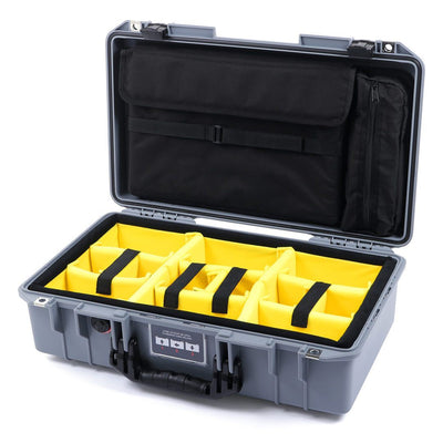 Pelican 1525 Air Case, Silver with Black Handle & Latches Yellow Padded Microfiber Dividers with Laptop Computer Pouch ColorCase 015250-0210-180-110